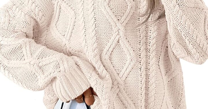 Trendy Queen Women’s Oversized Cable Knit Crewneck Sweaters