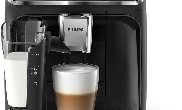 Philips 3300 Series Fully Automatic Espresso Machine with LatteGo Milk System and integrated grinder, 6 Hot & Iced Coffee Pre-Sets, 40% Quieter SilentBrew, 15-Bar Pressure, Glossy Black (EP3341/50)